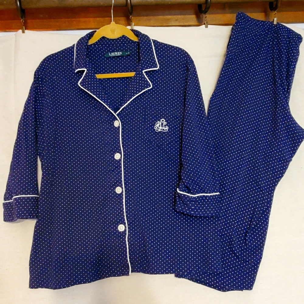 Ralph Lauren Monogram Navy Blue Pajama Set XL